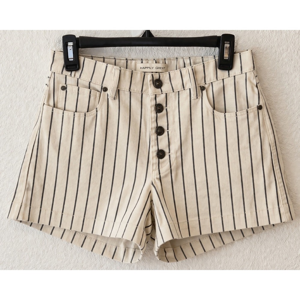 Happily Grey High Rise Striped Shorts Button Fly Cream Black Size‎ 11/30 Summer